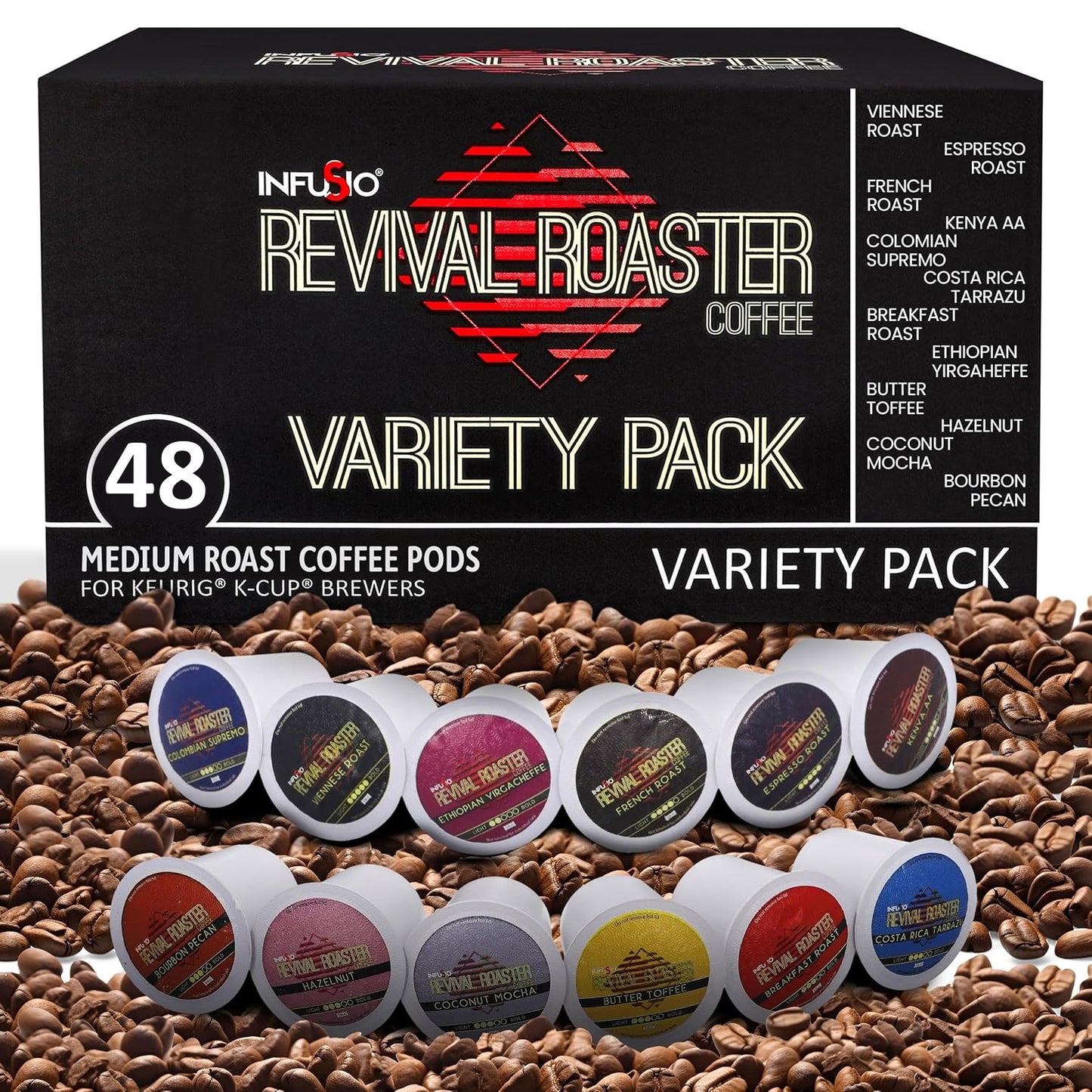 Revival Roaster Single Serve Coffee Pods Variety Pack (12 Different Flavors)