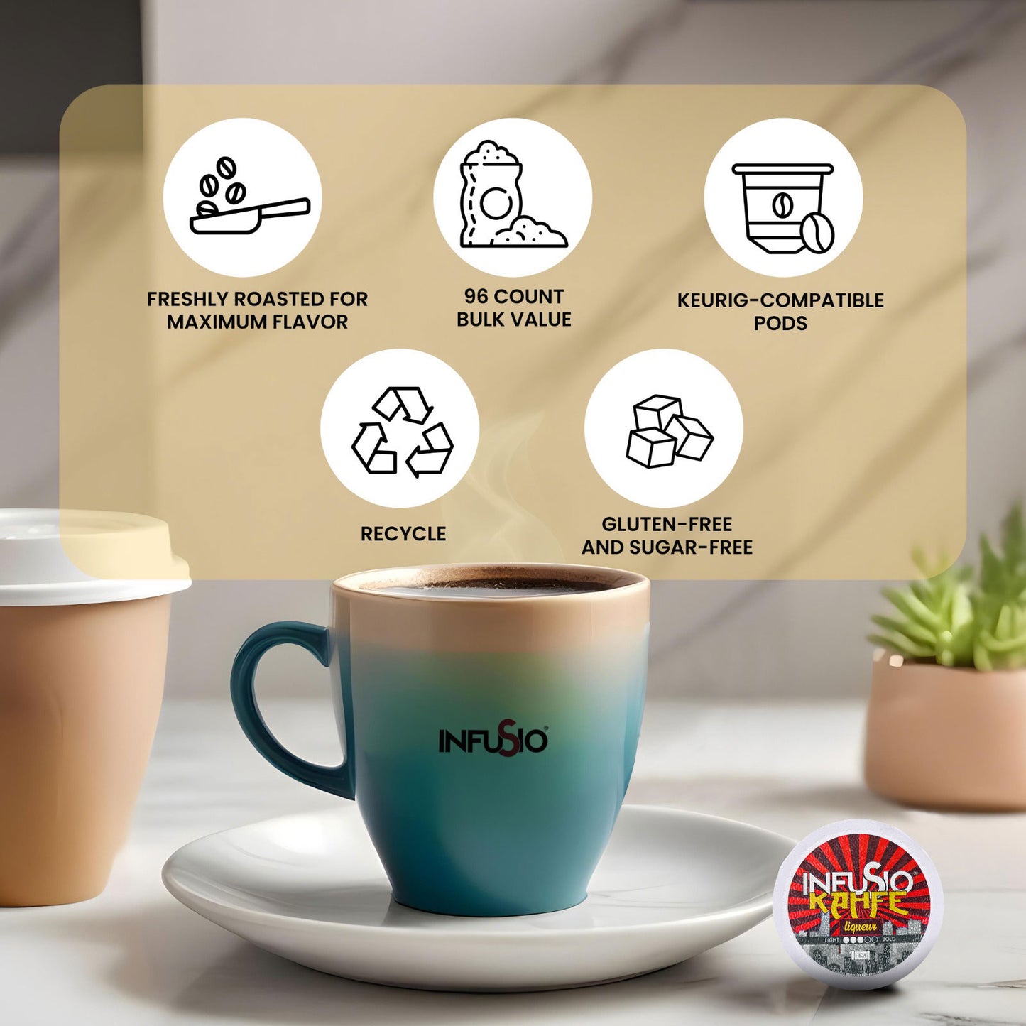 InfuSio Kahfe Liqueur K Cups 96 Count Flavored Cocktail-Inspired Coffee Pods