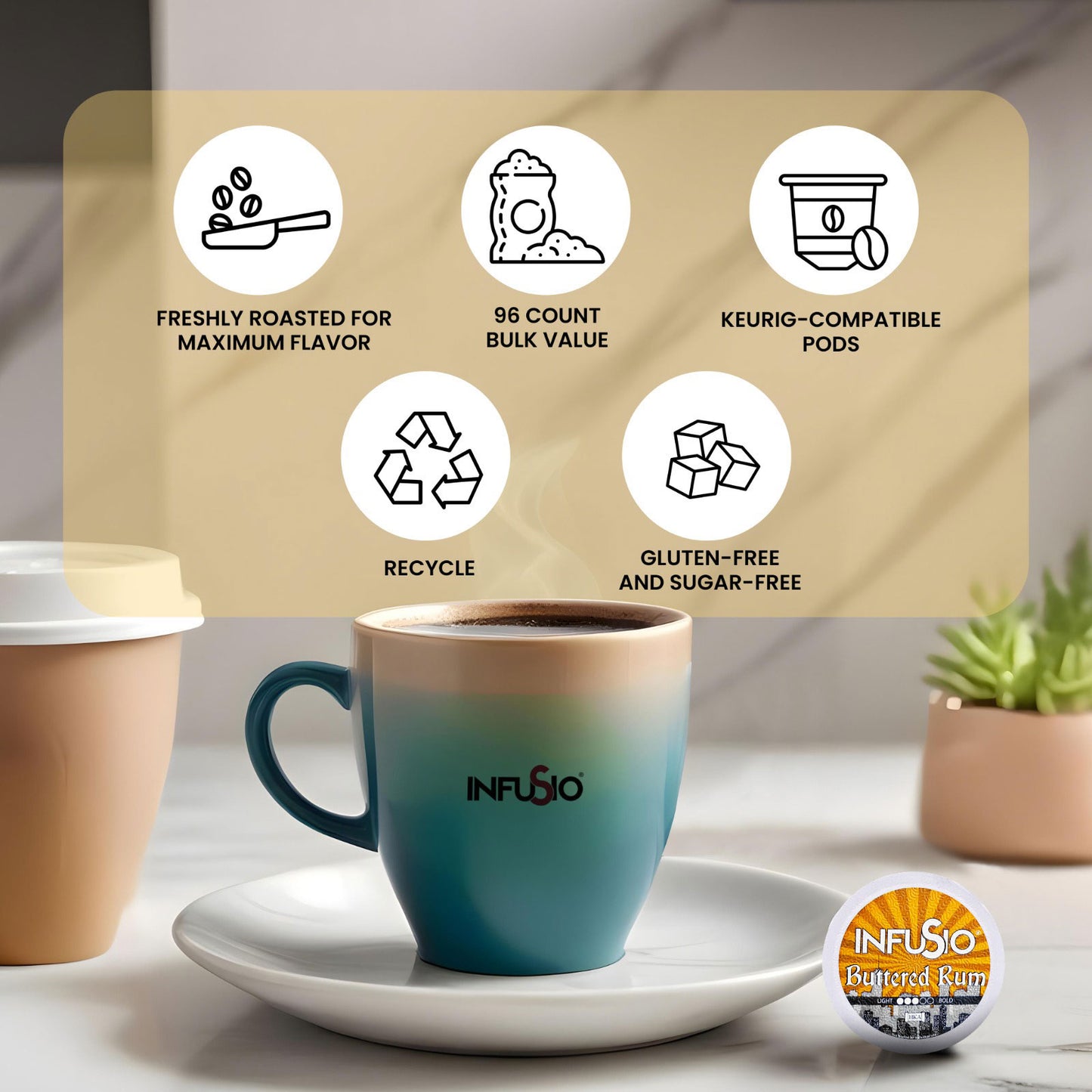 InfuSio Buttered Rum K Cups 96 Count Flavored Cocktail-Inspired Coffee Pods