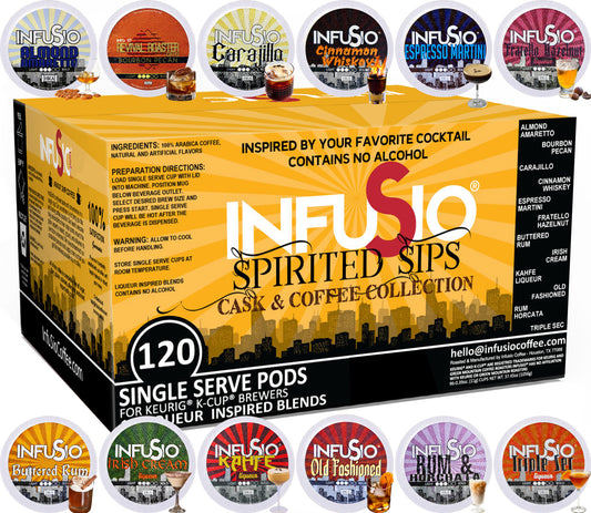 Spirited Sips: Cask & Coffee Collection, Cocktail-Inspired Coffee Pods – 120 Count Variety Pack, 12 Exquisite Flavors, Medium Roast, Compatible with Keurig Brewers