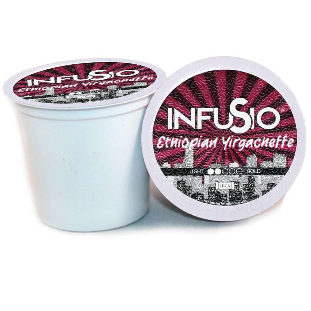 InfuSio Coffee Pods Ethiopian Yirgacheffe Gold Medium Light Roast Single serve Coffee pods for Keurig K Cup® Brewers - InfuSio Premium Roasted Keurig 2.0 Compatible