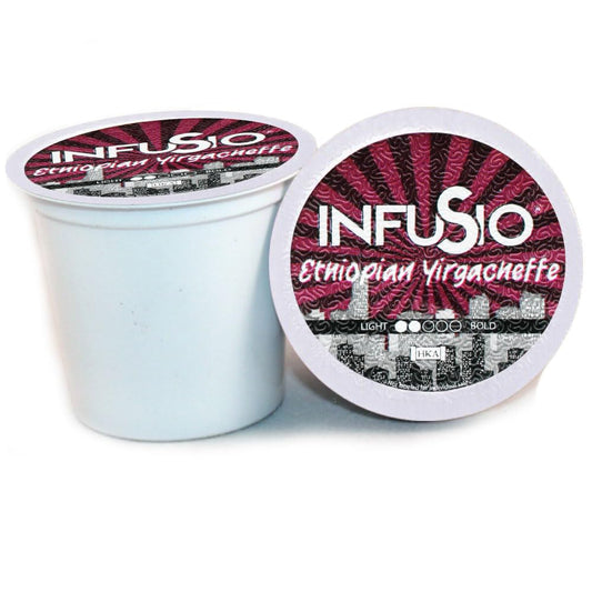 InfuSio Coffee Pods Ethiopian Yirgacheffe Gold Medium Light Roast Single serve Coffee pods for Keurig K Cup® Brewers - InfuSio Premium Roasted Keurig 2.0 Compatible