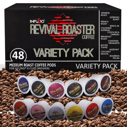 Revival Roaster Single Serve Coffee Pods Variety Pack (12 Different Flavors)