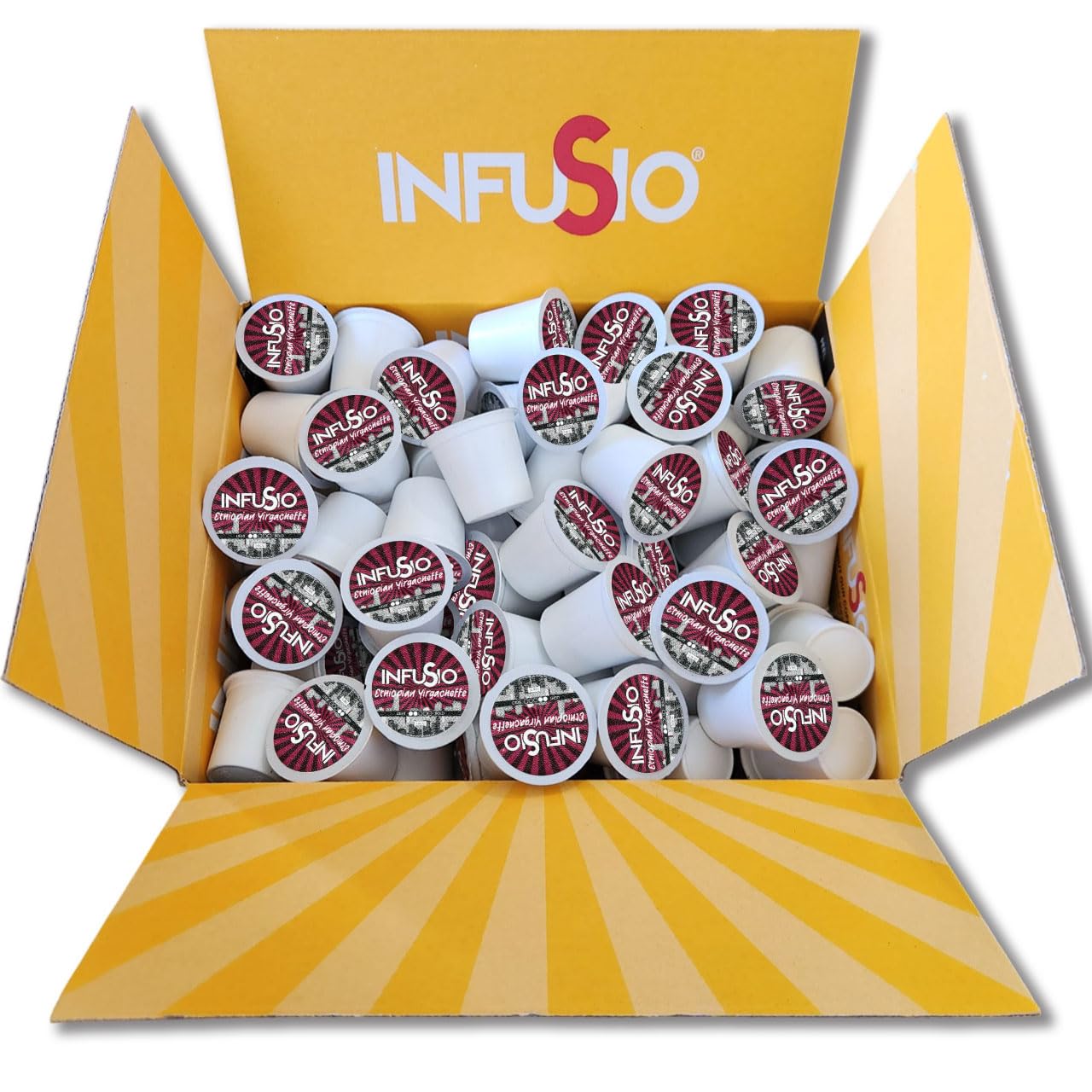 InfuSio Coffee Pods Ethiopian Yirgacheffe Gold Medium Light Roast Single serve Coffee pods for Keurig K Cup® Brewers - InfuSio Premium Roasted Keurig 2.0 Compatible