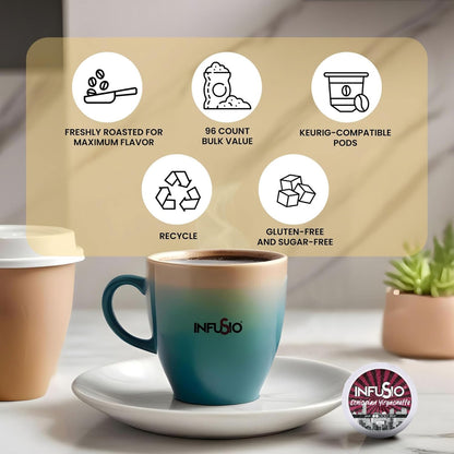 InfuSio Coffee Pods Ethiopian Yirgacheffe Gold Medium Light Roast Single serve Coffee pods for Keurig K Cup® Brewers - InfuSio Premium Roasted Keurig 2.0 Compatible