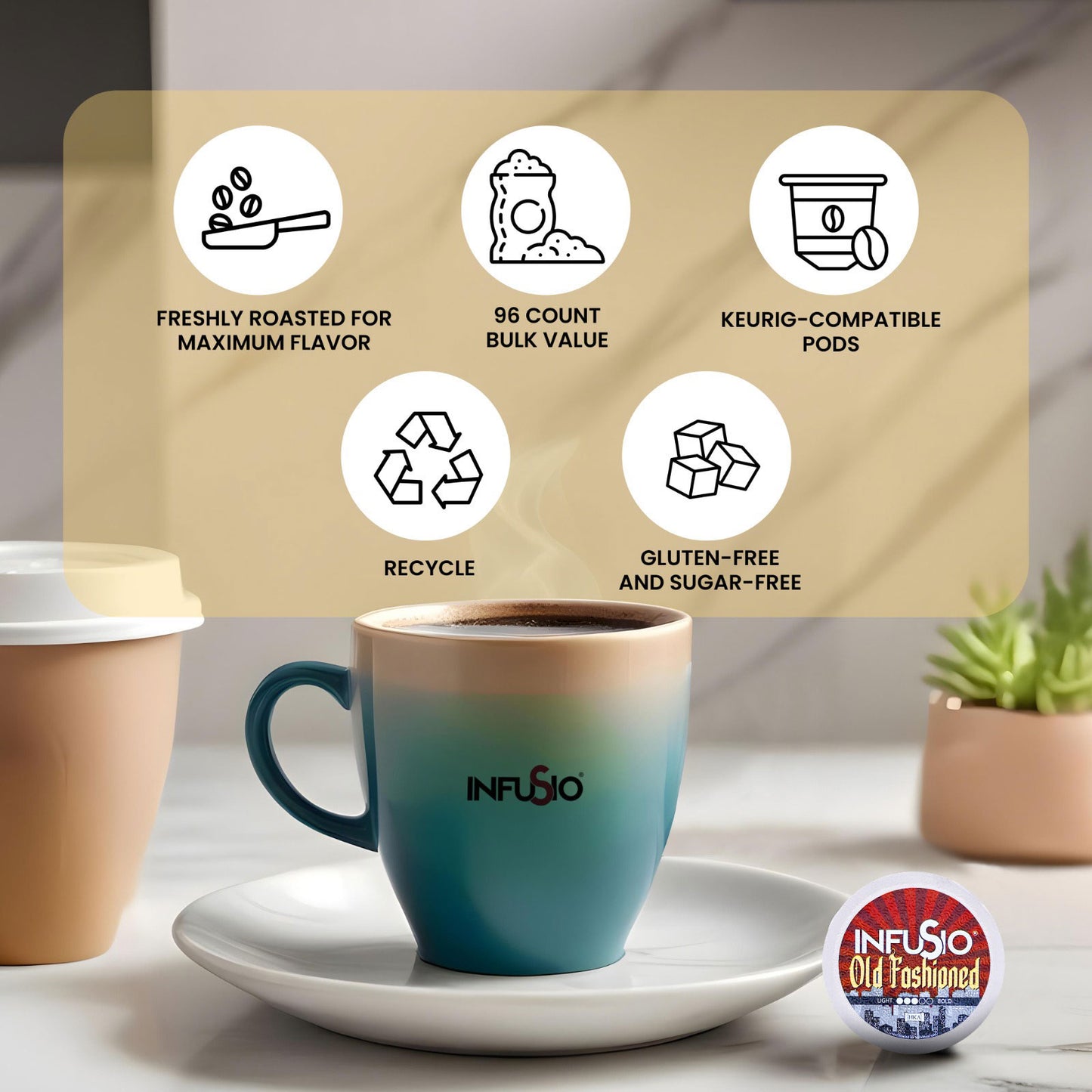 InfuSio Old Fashioned K Cups 96 Count Flavored Cocktail-Inspired Coffee Pods