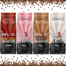Load image into Gallery viewer, InfuSio Gourmet Whole Bean Coffee, (64oz) Variety Pack, Eight 8oz Bags (Pack of 8) - 4lbs Total - With Flavored Blends - Bagged Coffee