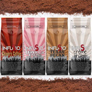 InfuSio Gourmet Whole Bean Coffee, (64oz) Variety Pack, Eight 8oz Bags (Pack of 8) - 4lbs Total - With Flavored Blends - Bagged Coffee