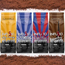 Load image into Gallery viewer, InfuSio Gourmet Whole Bean Coffee, (64oz) Variety Pack, Eight 8oz Bags (Pack of 8) - 4lbs Total - With Flavored Blends - Bagged Coffee